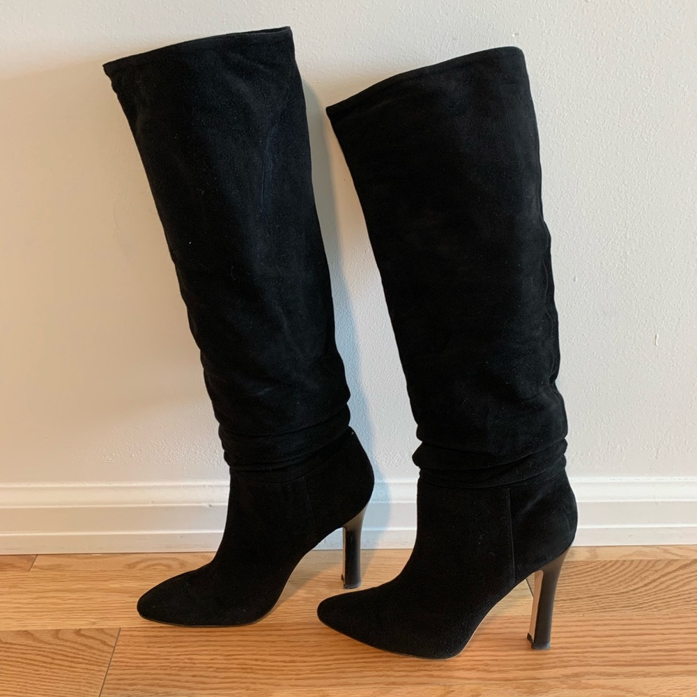 Manolo Blahnik black suede knee high boot